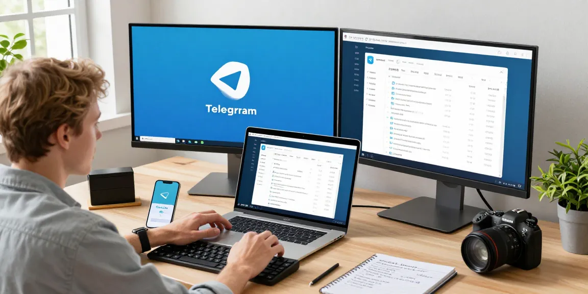 Seamless Telegram download installation on sleek laptop in modern workspace.