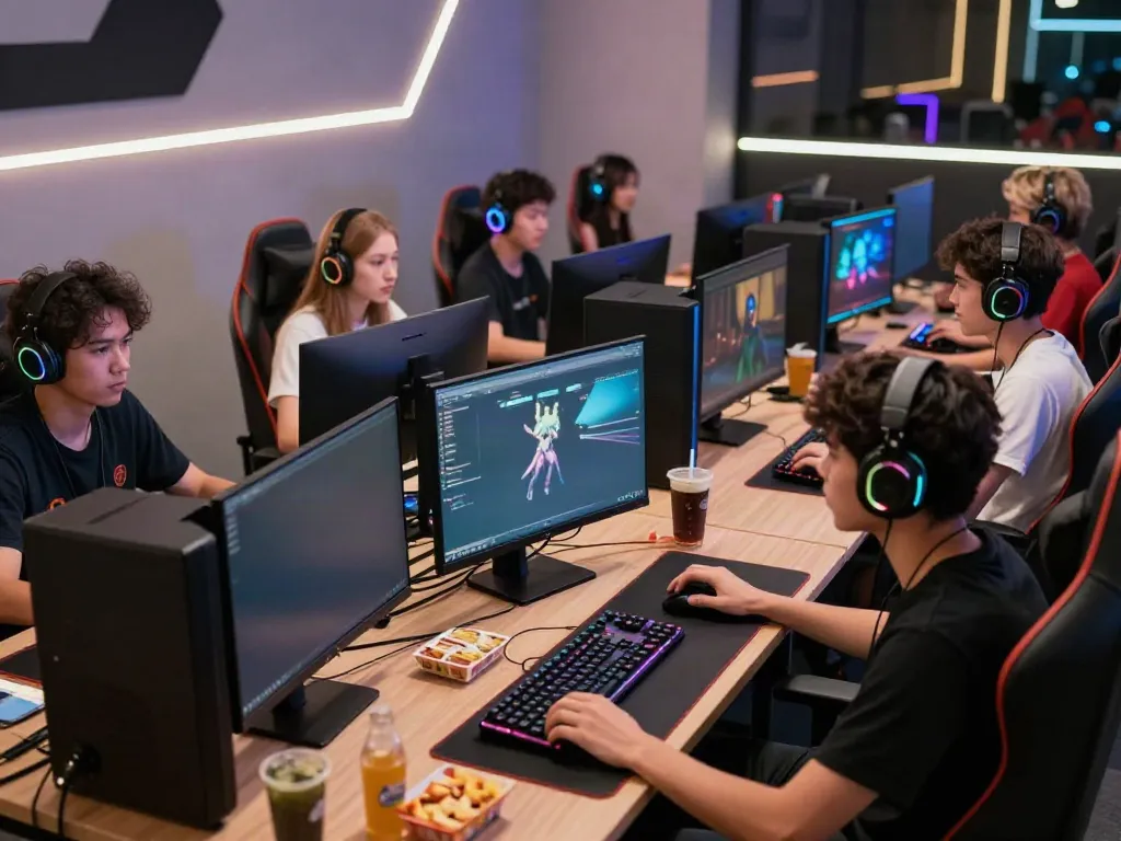 Online gaming scene at https://du88az.net/ with enthusiastic players, modern gaming setups, and strategic interactions.