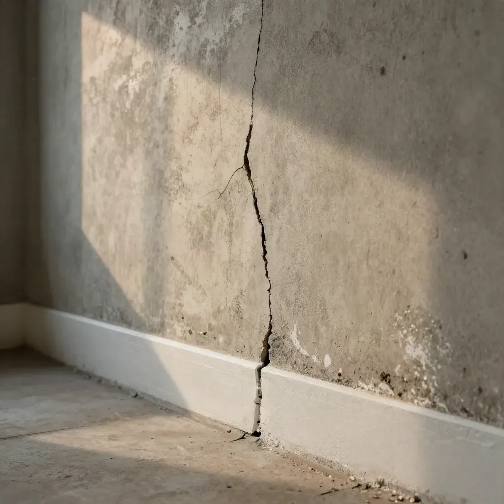 Ottawa basement wall repaired with sealed crack, dry baseboard, and vapor barrier.
