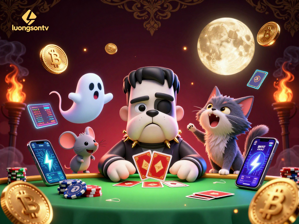 Engage with luongsontv as a cartoon Frankenstein bulldog deals cards at a mystical casino