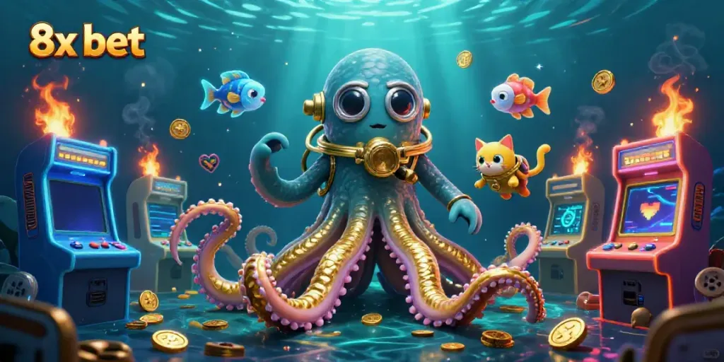Experience thrilling moments with 8x bet in a vibrant underwater casino scene.